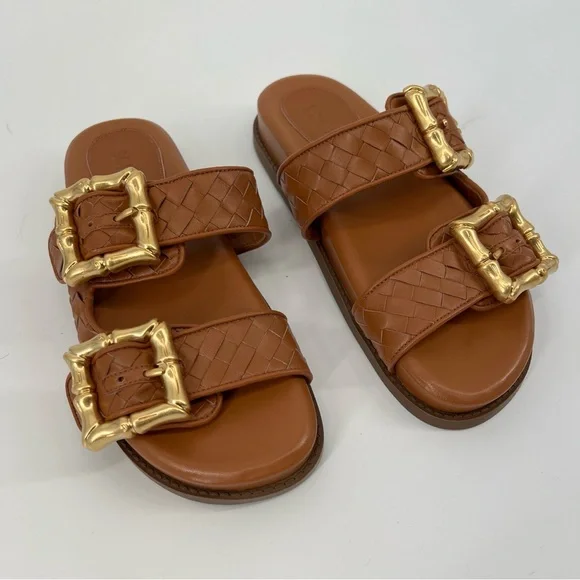 Schutz Enola Sporty Leather Brown Double Buckle Slip On Resortwear Sandals 7 - Picture 3 of 6